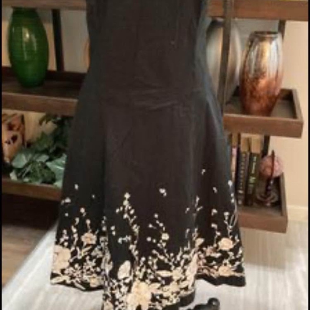 Juniors size 9 Windsor strapless dress fit & flare black white flowers lace trim